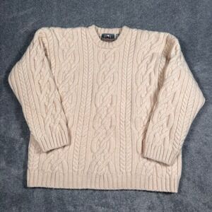 EMS Eastern Mountain Sports Vintage 100% Wool Cable Knit Sweater Cream Womens L